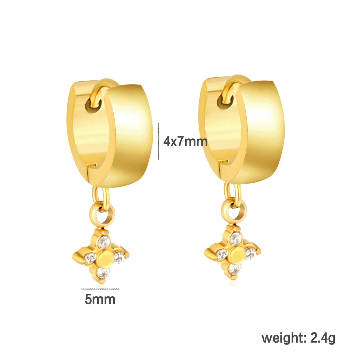 Dainty CZ Charm Huggie Hoop Earrings | 4 Styles | MOQ 12 | 18K Gold Plated Stainless Steel Jewelry Wholesale