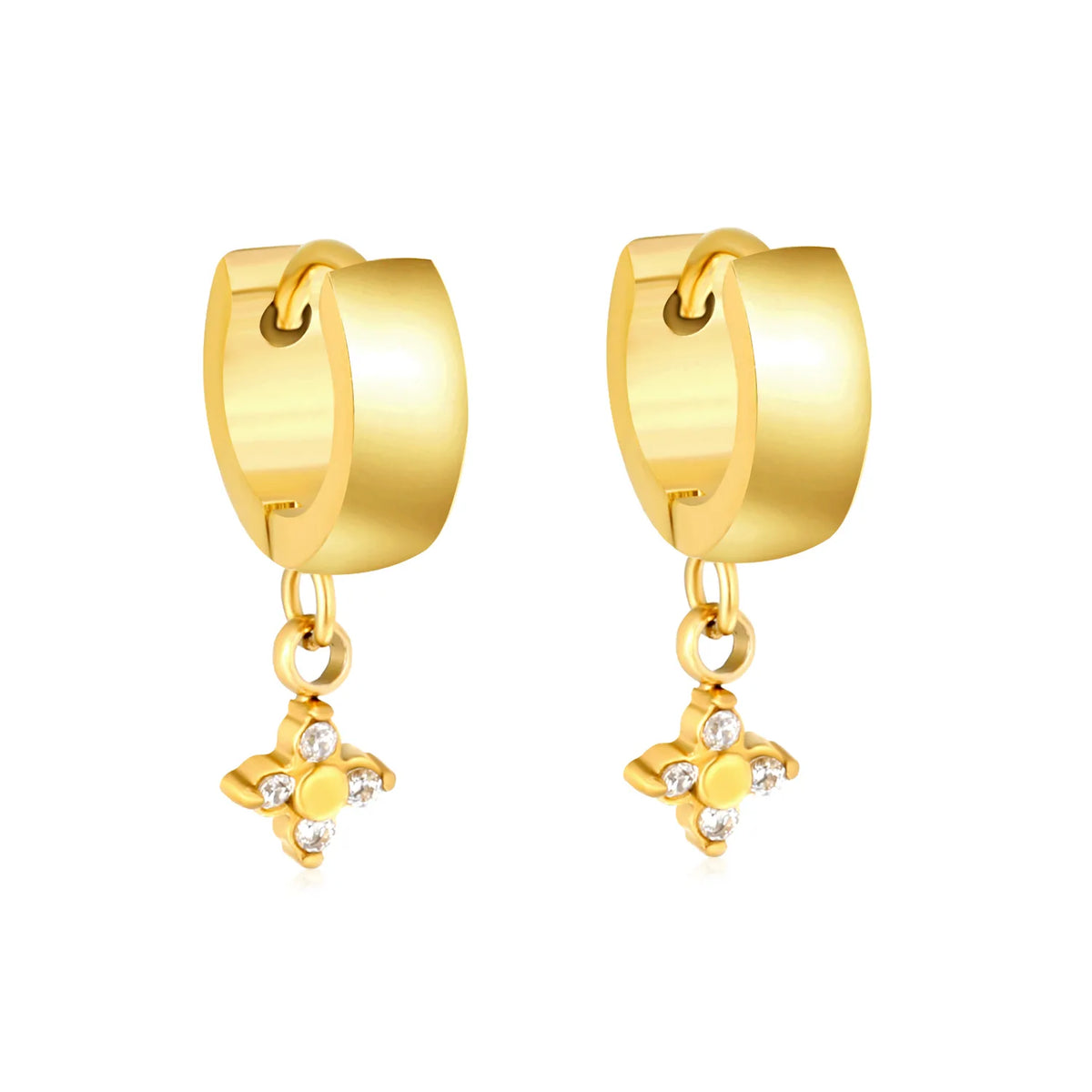 Dainty CZ Charm Huggie Hoop Earrings | 4 Styles | MOQ 12 | 18K Gold Plated Stainless Steel Jewelry Wholesale