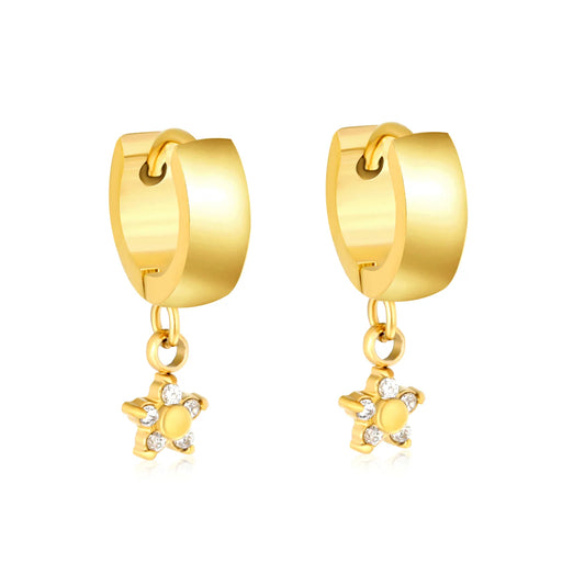 Dainty CZ Charm Huggie Hoop Earrings | 4 Styles | MOQ 12 | 18K Gold Plated Stainless Steel Jewelry Wholesale