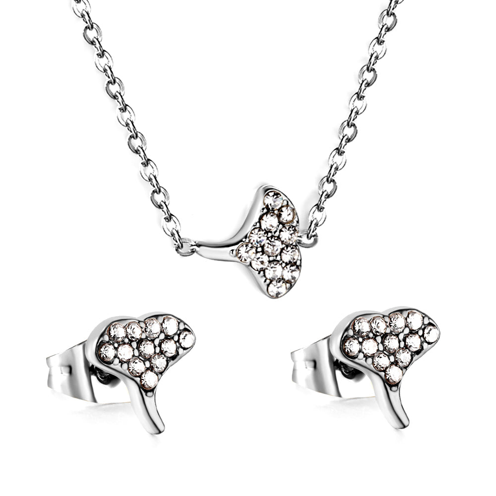 Gold/steel Fan Shape Jewelry Set with Diamonds