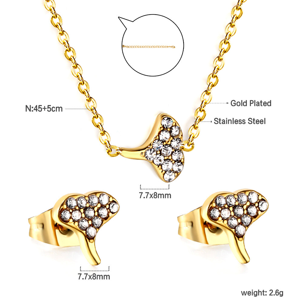 Gold/steel Fan Shape Jewelry Set with Diamonds
