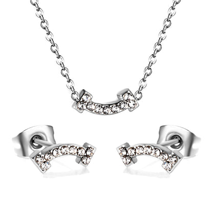 Bone Pendant Jewelry Set with Diamonds Steel/Gold