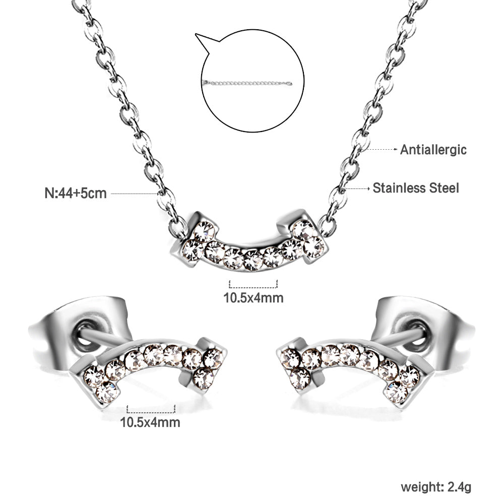 Bone Pendant Jewelry Set with Diamonds Steel/Gold
