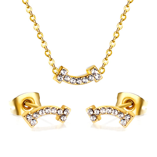 Bone Pendant Jewelry Set with Diamonds Steel/Gold