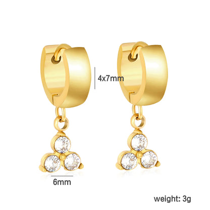 Dainty CZ Charm Huggie Hoop Earrings | 4 Styles | MOQ 12 | 18K Gold Plated Stainless Steel Jewelry Wholesale