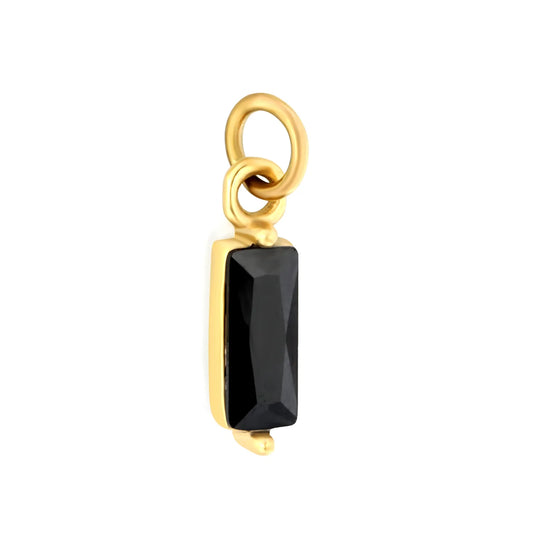 Baguette Cut Black Crystal Charm 18K Gold Plated Stainless Steel Pendant
