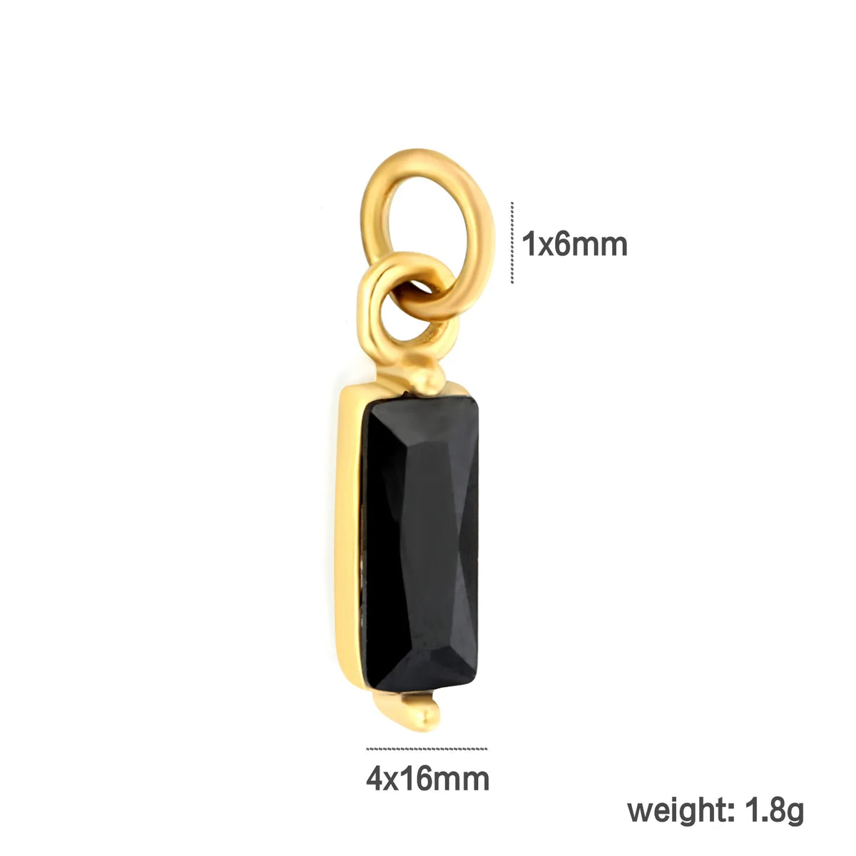 Baguette Cut Black Crystal Charm 18K Gold Plated Stainless Steel Pendant