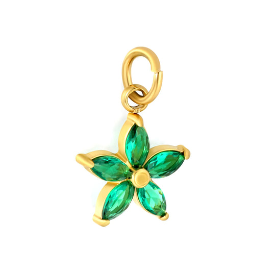 Green Crystal Five Petal Flower Charm Accessory For Handmade Jewelry
