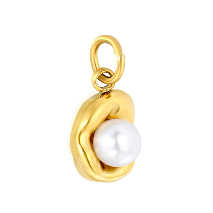 Organic Irregular Frame Pearl Charm 18K Gold Plated Stainless Steel Pendant