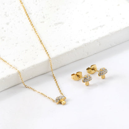 Mushroom Pendant with Diamond Jewelry Set Steel/Gold