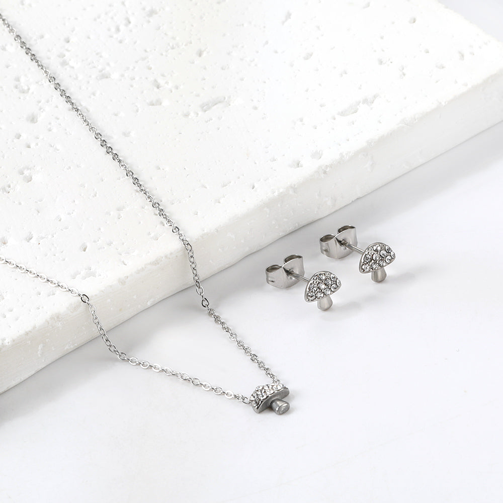 Mushroom Pendant with Diamond Jewelry Set Steel/Gold