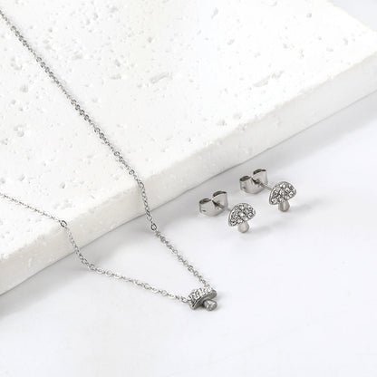 Mushroom Pendant with Diamond Jewelry Set Steel/Gold