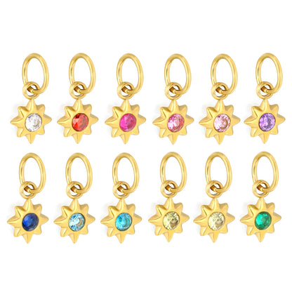 Multicolor Crystal North Star Charm 18K Gold Plated Stainless Steel Pendant