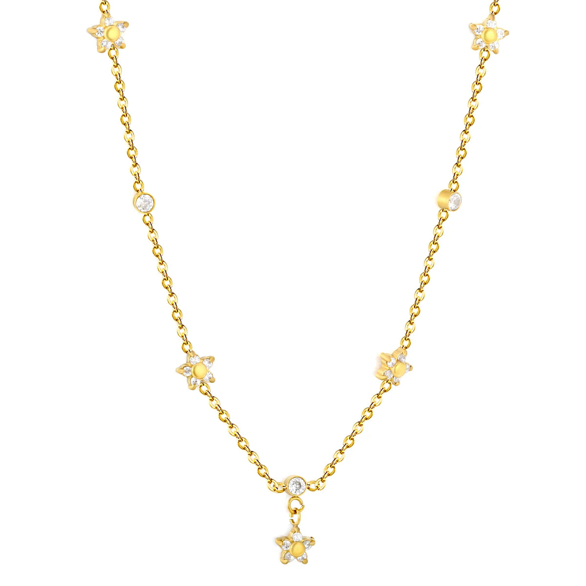 Dainty Star & Round CZ Station Rolo Chain Necklace | 18K Gold Plated | MOQ 12