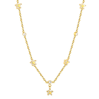 Dainty Star & Round CZ Station Rolo Chain Necklace | 18K Gold Plated | MOQ 12