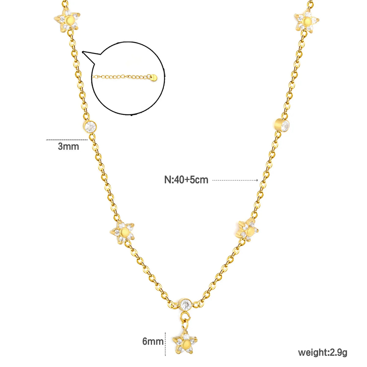 Dainty Star & Round CZ Station Rolo Chain Necklace | 18K Gold Plated | MOQ 12