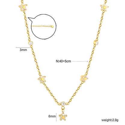 Dainty Star & Round CZ Station Rolo Chain Necklace | 18K Gold Plated | MOQ 12