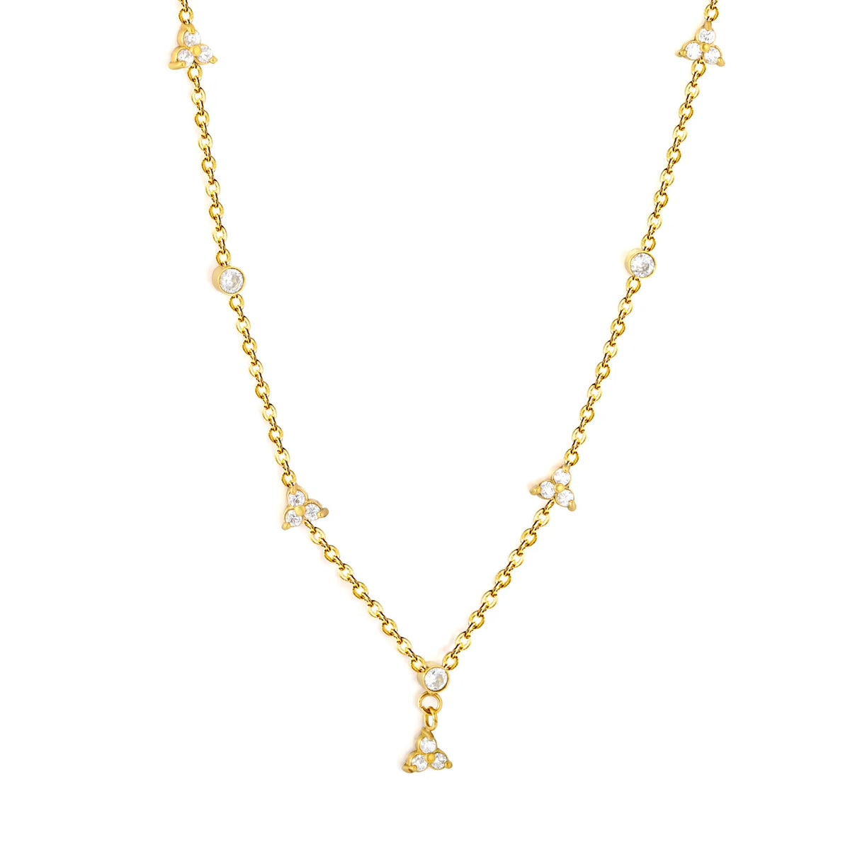 18K Gold Plated Triple CZ Cluster Bezel Crystal Layering Necklace | Wholesale MOQ 12