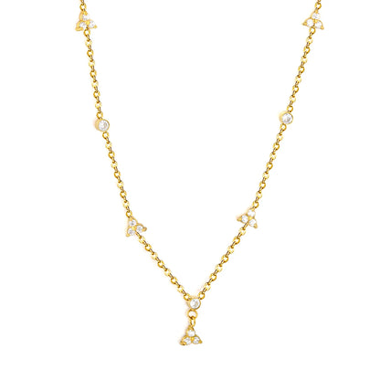 18K Gold Plated Triple CZ Cluster Bezel Crystal Layering Necklace | Wholesale MOQ 12