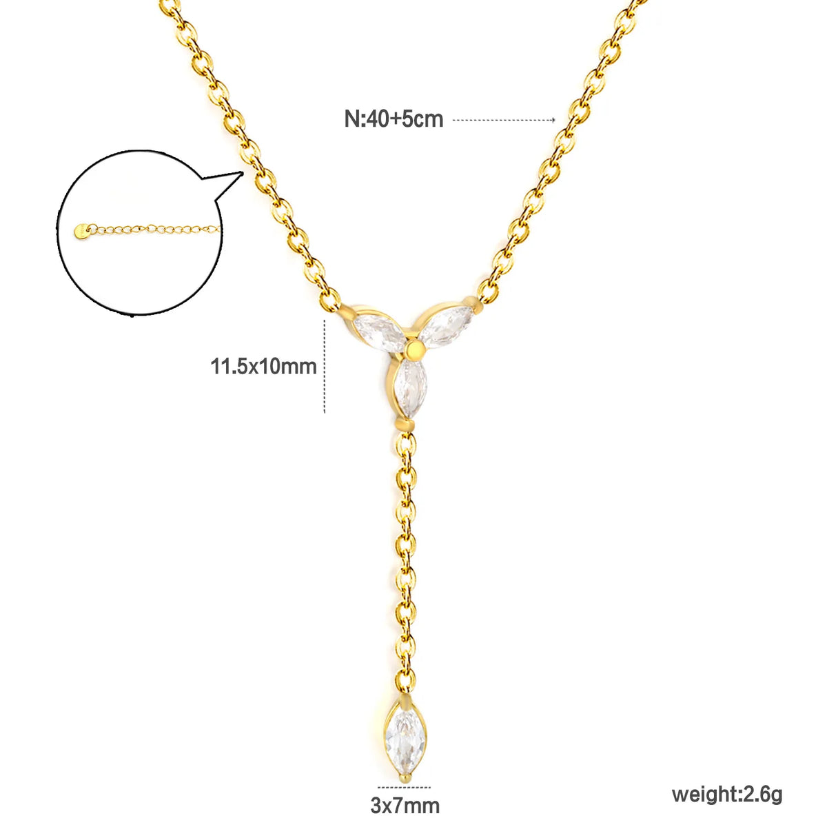 Marquise CZ Floral Y Lariat Rolo Chain Necklace | Wholesale MOQ 12 | 18K Gold Plated