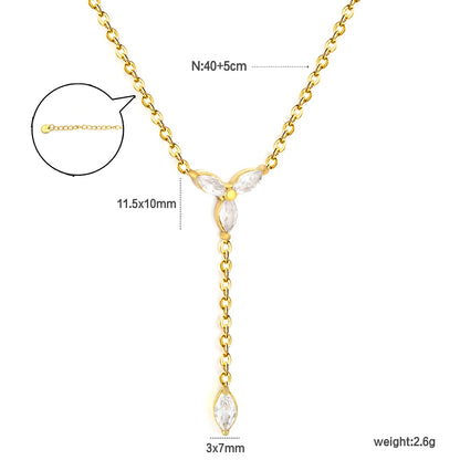 Marquise CZ Floral Y Lariat Rolo Chain Necklace | Wholesale MOQ 12 | 18K Gold Plated