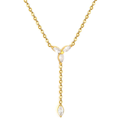 Marquise CZ Floral Y Lariat Rolo Chain Necklace | Wholesale MOQ 12 | 18K Gold Plated