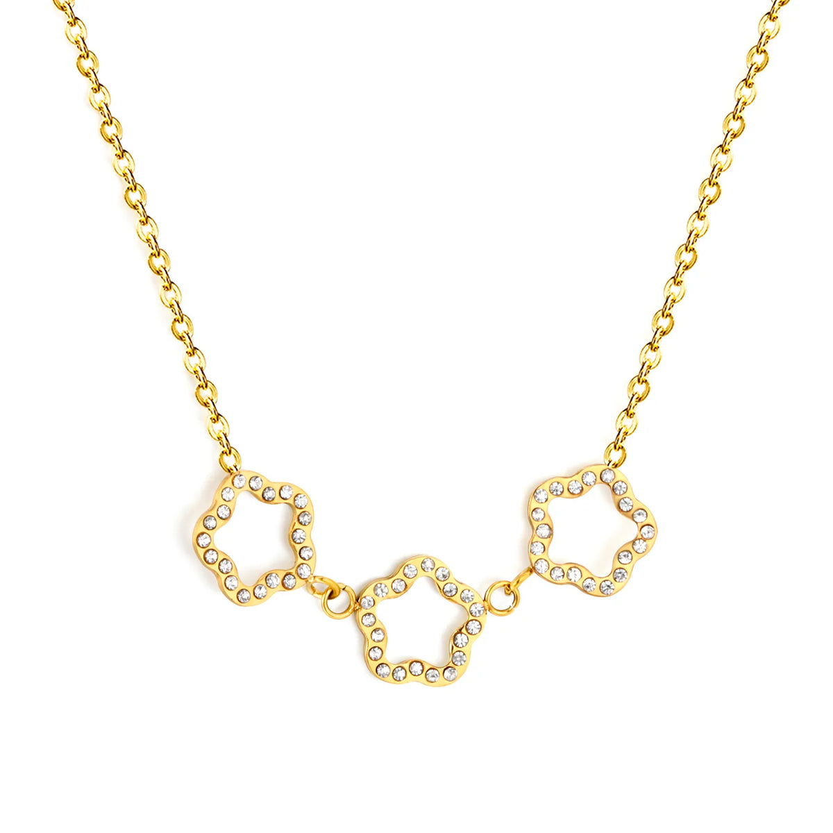 Minimalist Three Linked Star Paved CZ Rolo Necklace | 18K Gold Plated Statement Choker MOQ 12