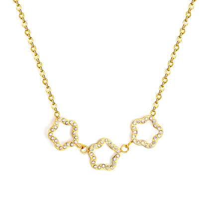 Minimalist Three Linked Star Paved CZ Rolo Necklace | 18K Gold Plated Statement Choker MOQ 12
