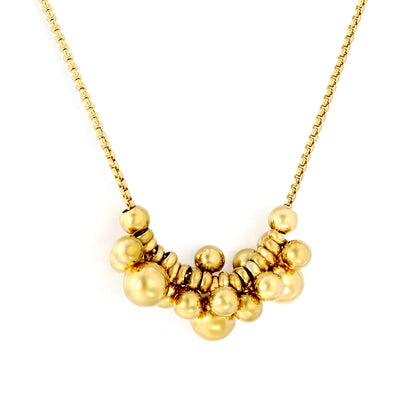 Cluster Gold Bead Box Chain Necklace | Multi-Size Ball Pendant Design | 18K Gold Plated Statement Necklace MOQ12