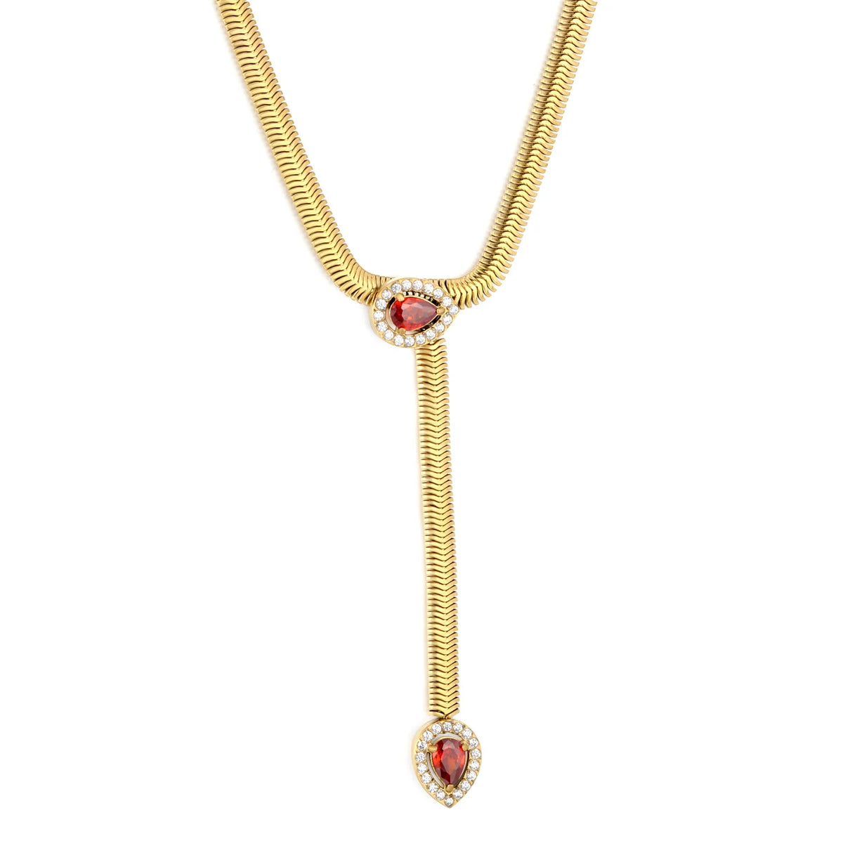 Halo Red Teardrop Crystal Lariat Snake Chain Necklace | Adjustable Y Drop | MOQ 12