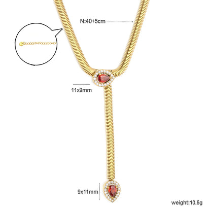 Halo Red Teardrop Crystal Lariat Snake Chain Necklace | Adjustable Y Drop | MOQ 12
