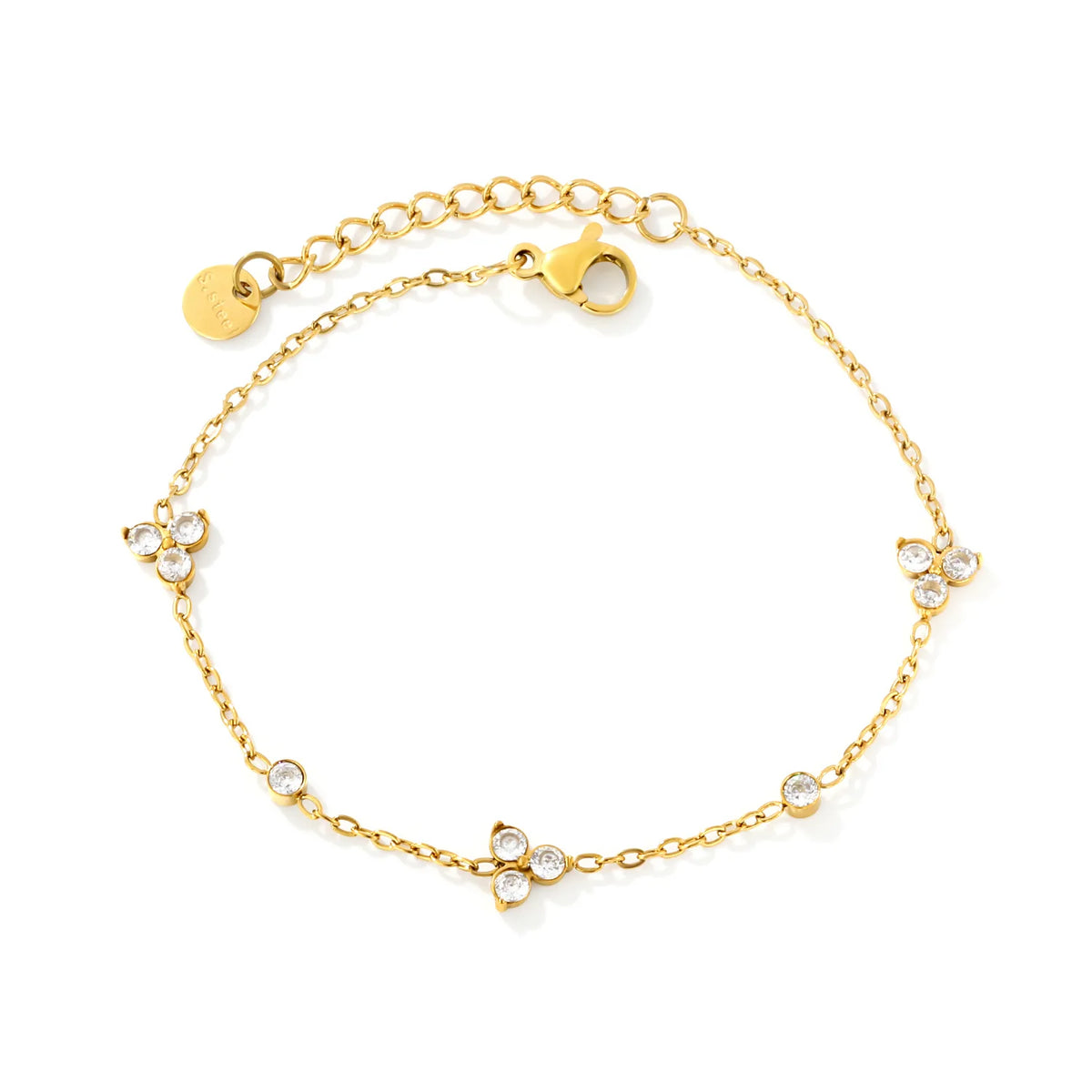 Wholesale Graceful Clover Cluster Zircon Bracelet | 18K Gold Plated Stainless Steel Jewelry MOQ 12
