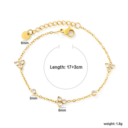 Wholesale Graceful Clover Cluster Zircon Bracelet | 18K Gold Plated Stainless Steel Jewelry MOQ 12