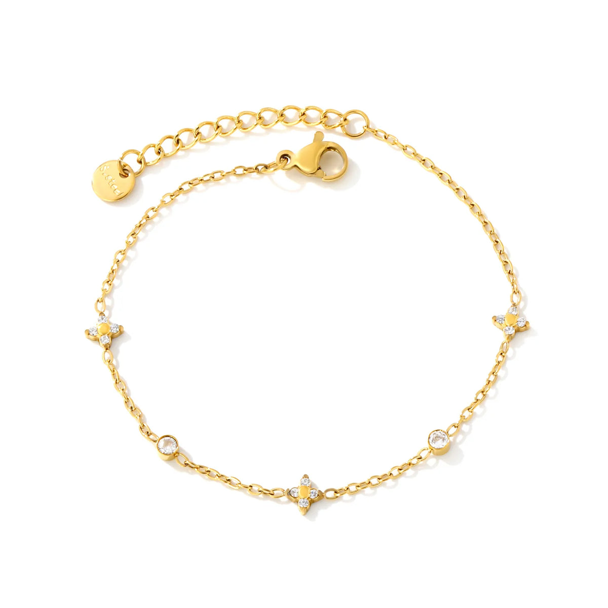 Elegant Four Leaf Clover Station Zircon Bracelet | 17+3cm Adjustable | 18K Gold Plated | Wholesale MOQ 12