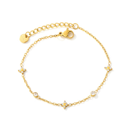 Elegant Four Leaf Clover Station Zircon Bracelet | 17+3cm Adjustable | 18K Gold Plated | Wholesale MOQ 12