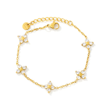 Four Leaf Clover Zircon Bracelet for Bulk Order | 18K Gold Plated Jewelry Wholesale  MOQ 12