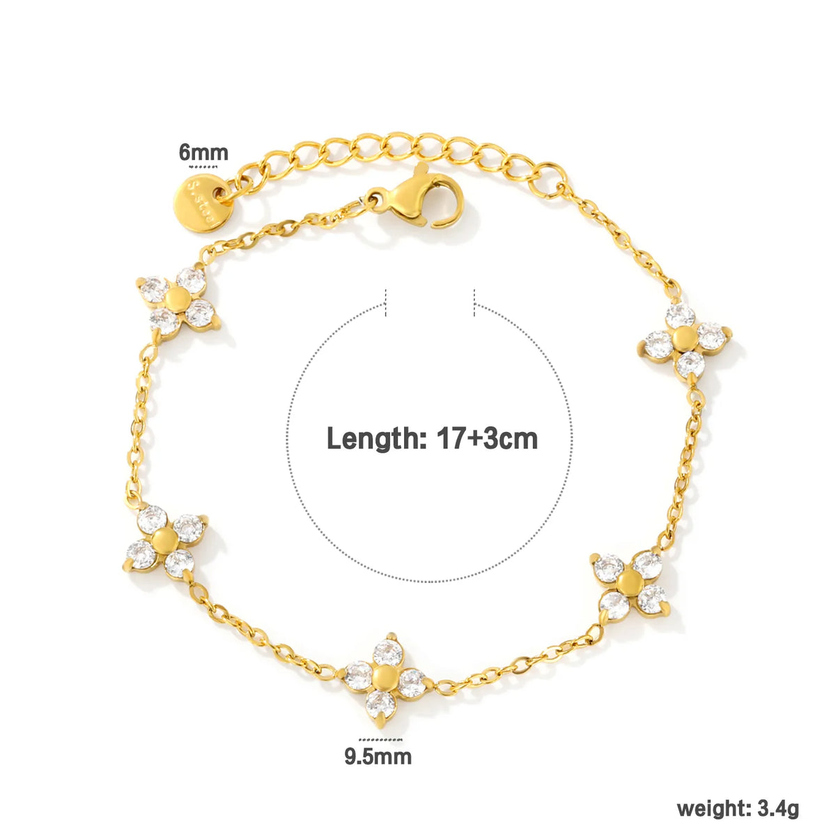 Four Leaf Clover Zircon Bracelet for Bulk Order | 18K Gold Plated Jewelry Wholesale  MOQ 12
