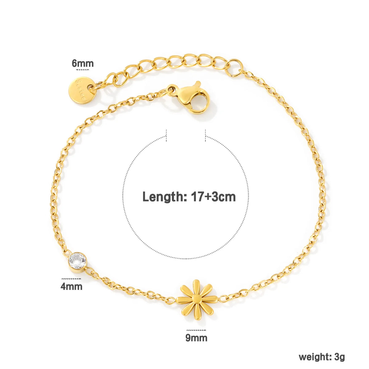 Dainty Daisy Flower Zircon Bracelet | Wholesale 18K Gold Plated Wrist Jewelry MOQ 12
