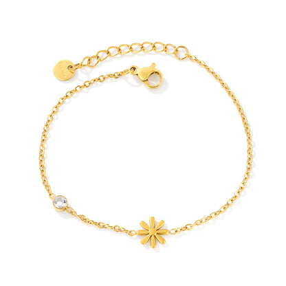 Dainty Daisy Flower Zircon Bracelet | Wholesale 18K Gold Plated Wrist Jewelry MOQ 12
