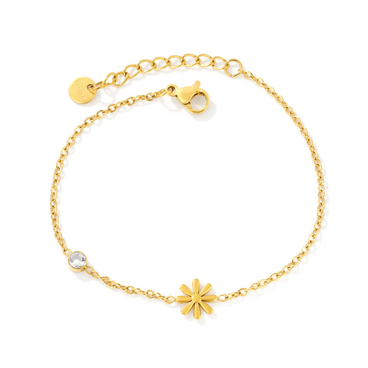 Dainty Daisy Flower Zircon Bracelet | Wholesale 18K Gold Plated Wrist Jewelry MOQ 12