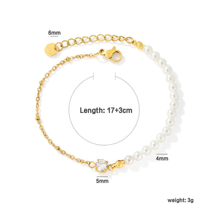 Wholesale Dainty Pearl & Single Zircon Bracelet | 18k gold plated Stackable Wrist Chain MOQ 12