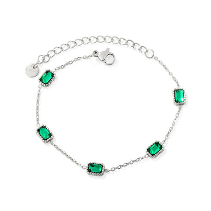 Rectangular Green Zircon Statement Bracelet | Steel Color | Wholesale MOQ 12