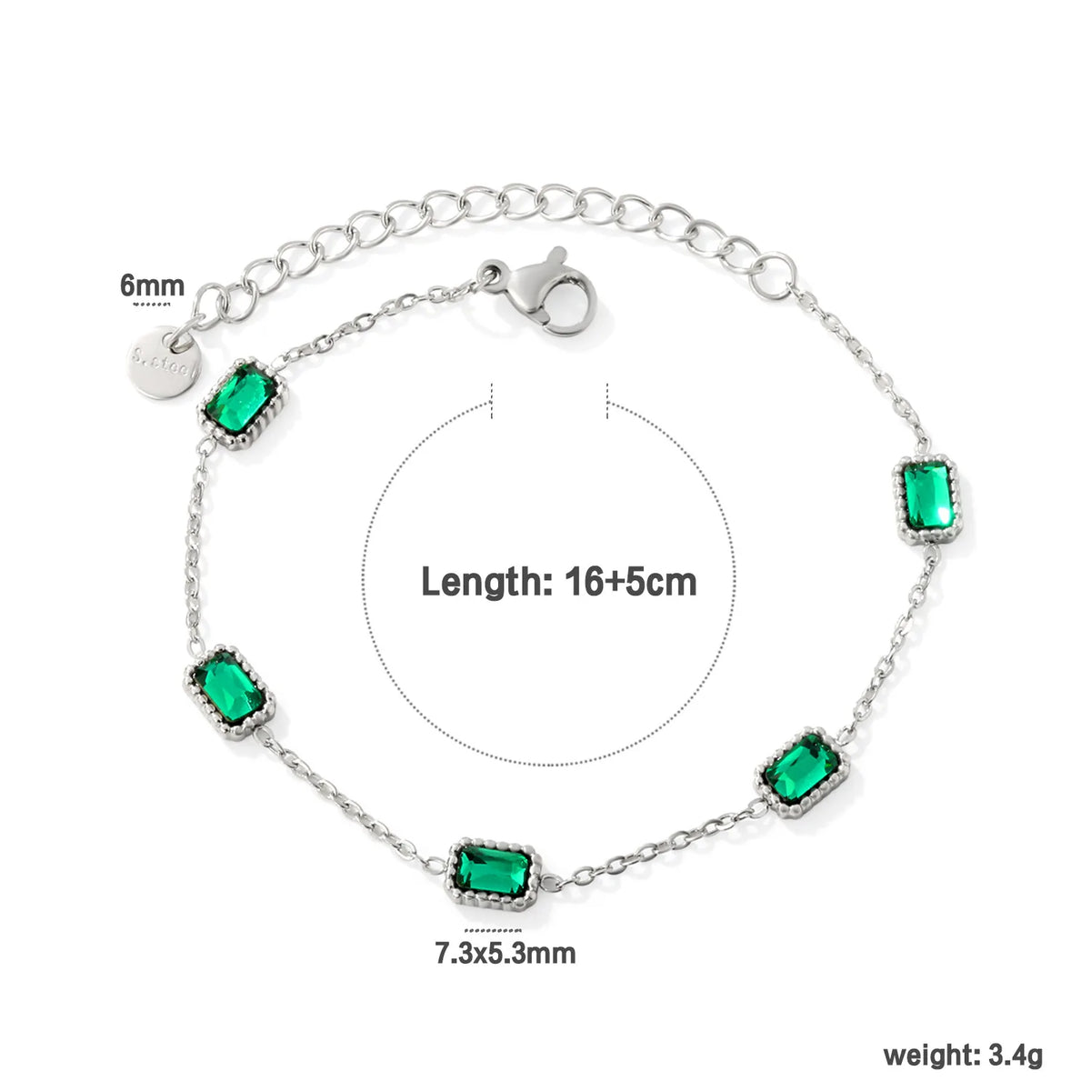Rectangular Green Zircon Statement Bracelet | Steel Color | Wholesale MOQ 12