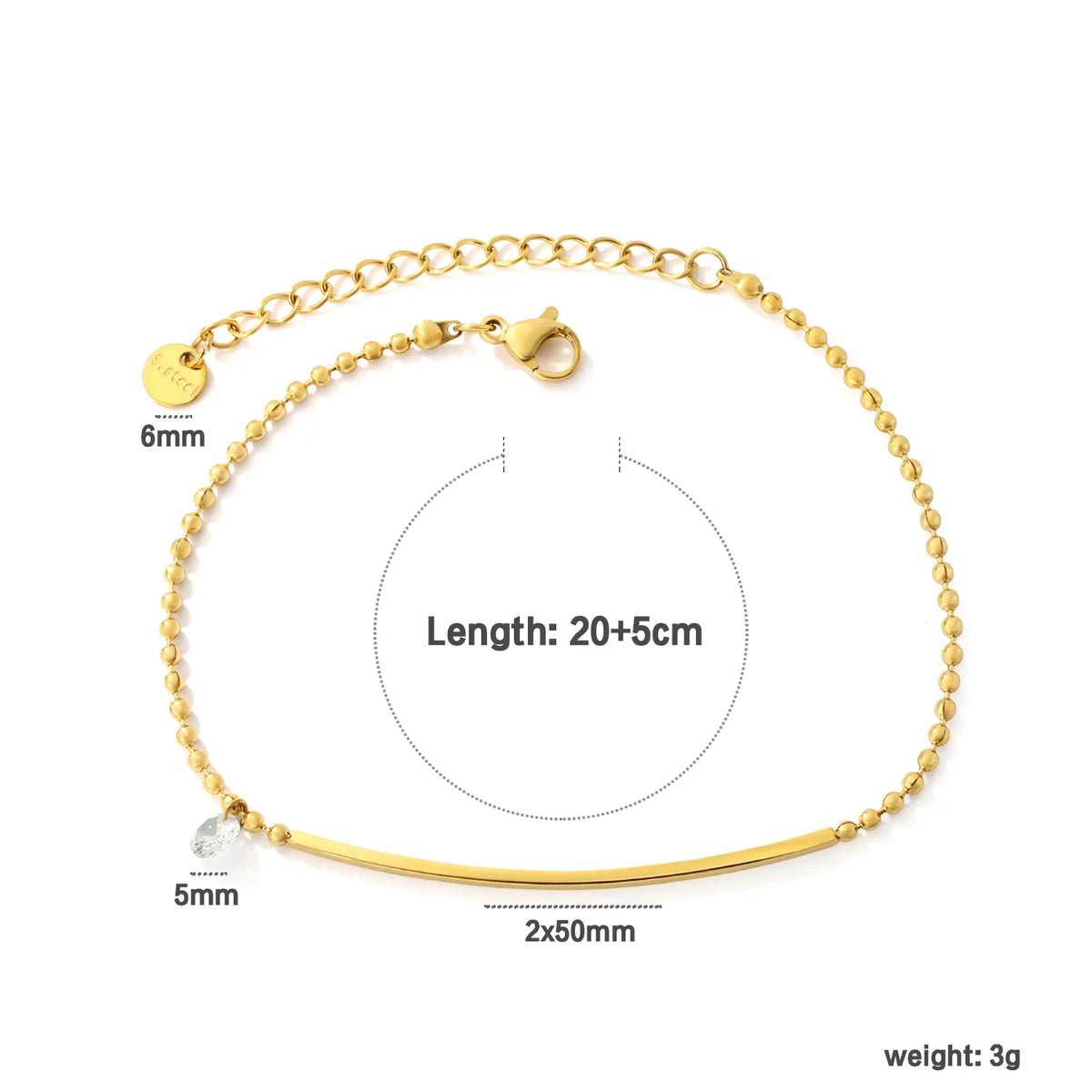 Minimalist Curved Bar Beaded Anklet | MOQ 12 | 18K Gold Plated Stainless Steel