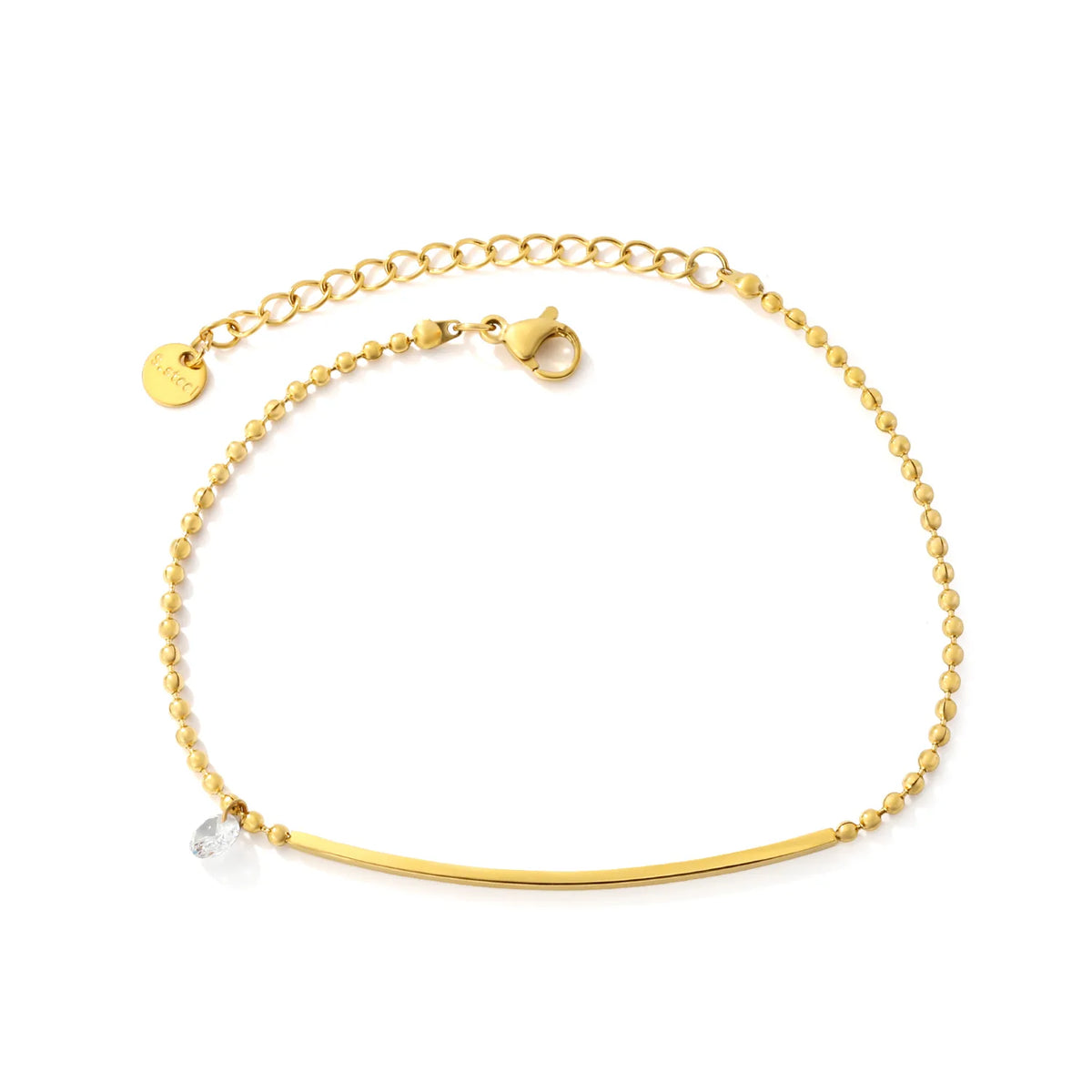Minimalist Curved Bar Beaded Anklet | MOQ 12 | 18K Gold Plated Stainless Steel