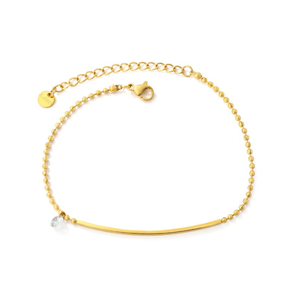 Minimalist Curved Bar Beaded Anklet | MOQ 12 | 18K Gold Plated Stainless Steel