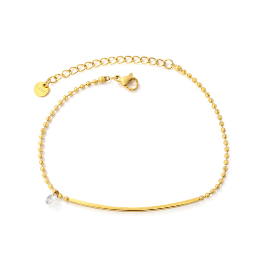 Minimalist Curved Bar Beaded Anklet | MOQ 12 | 18K Gold Plated Stainless Steel