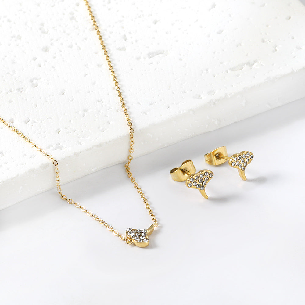 Gold/steel Fan Shape Jewelry Set with Diamonds