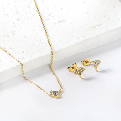 Gold/steel Fan Shape Jewelry Set with Diamonds