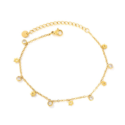 18K Gold Plated Stainless Steel Anklet with CZ Sun Charm | Wholesale MOQ 12